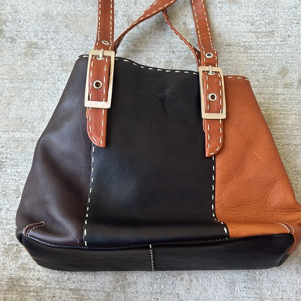 Lavive Leather Black and Brown Shoulder Bag